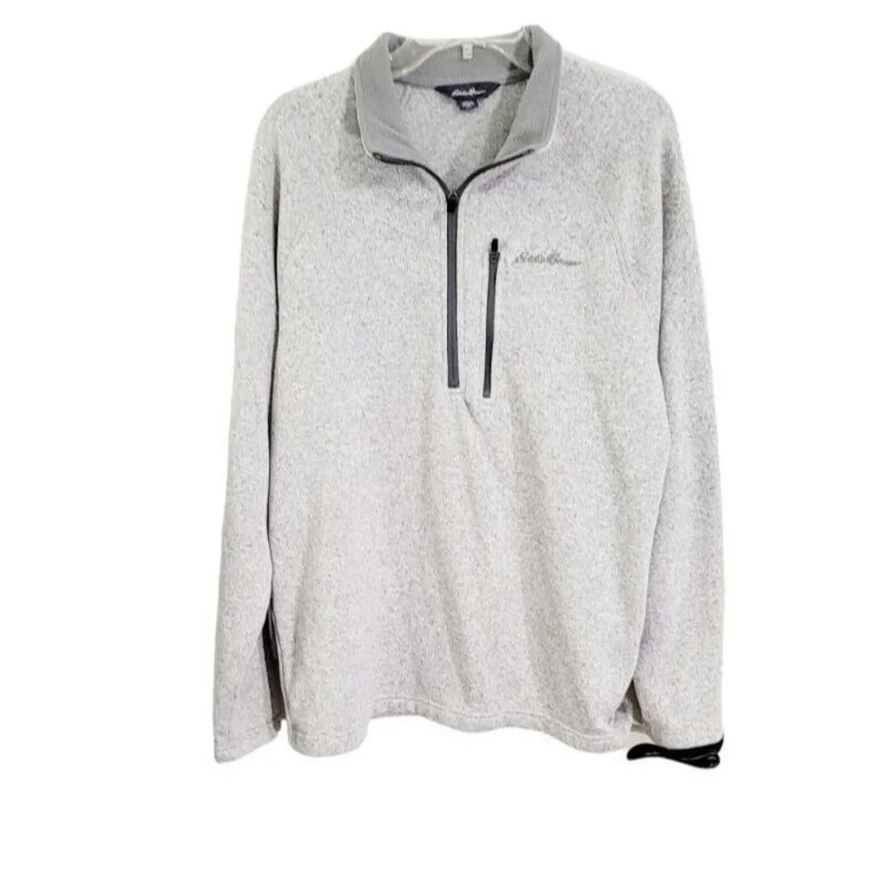EDDIE BAUER Men’s Large Gray Fleece-Lined‎ Sweater Pullover 1/2 Zip Long Sleeve